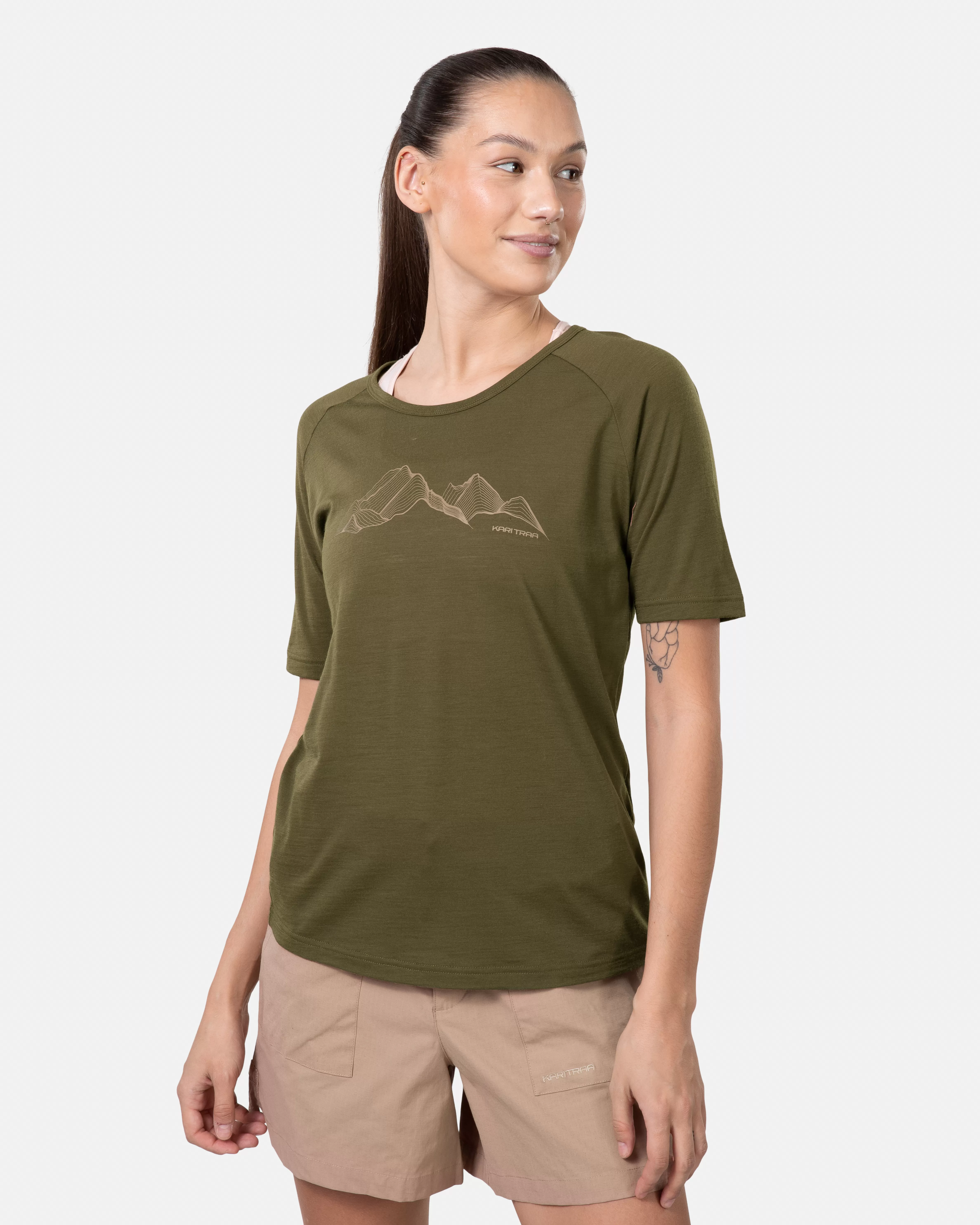 Ull t-skjorter | T-skjorter og Topper>Kari Traa Ane T-Skjorte- 50% Merino Ull DARK OLIVE GREEN