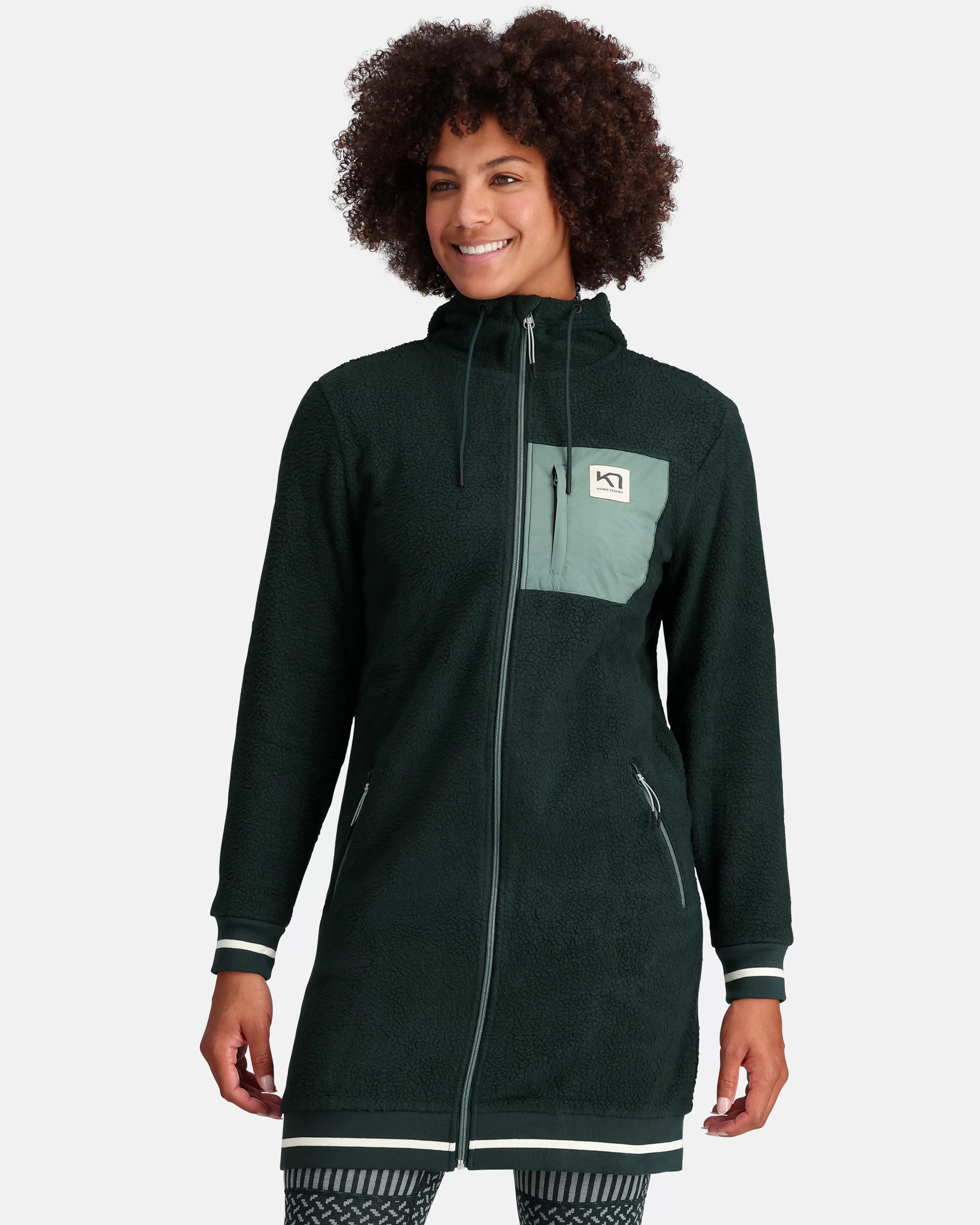 Hettegensere | Fleece>Kari Traa Røthe L Hood- Fleecejakke Pine Green