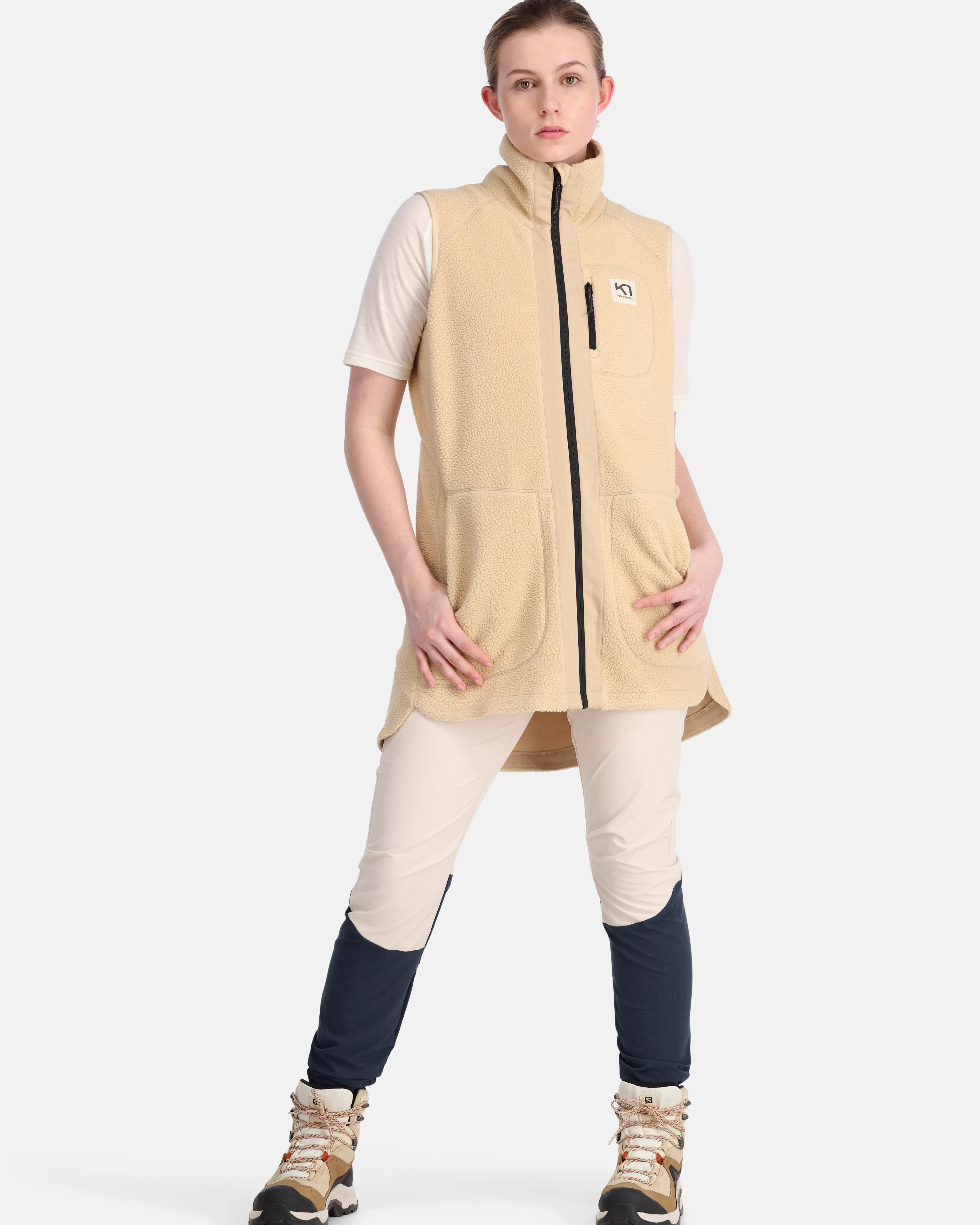 Fleece | Vester>Kari Traa Sanne Fleecevest- Lang Oat Beige