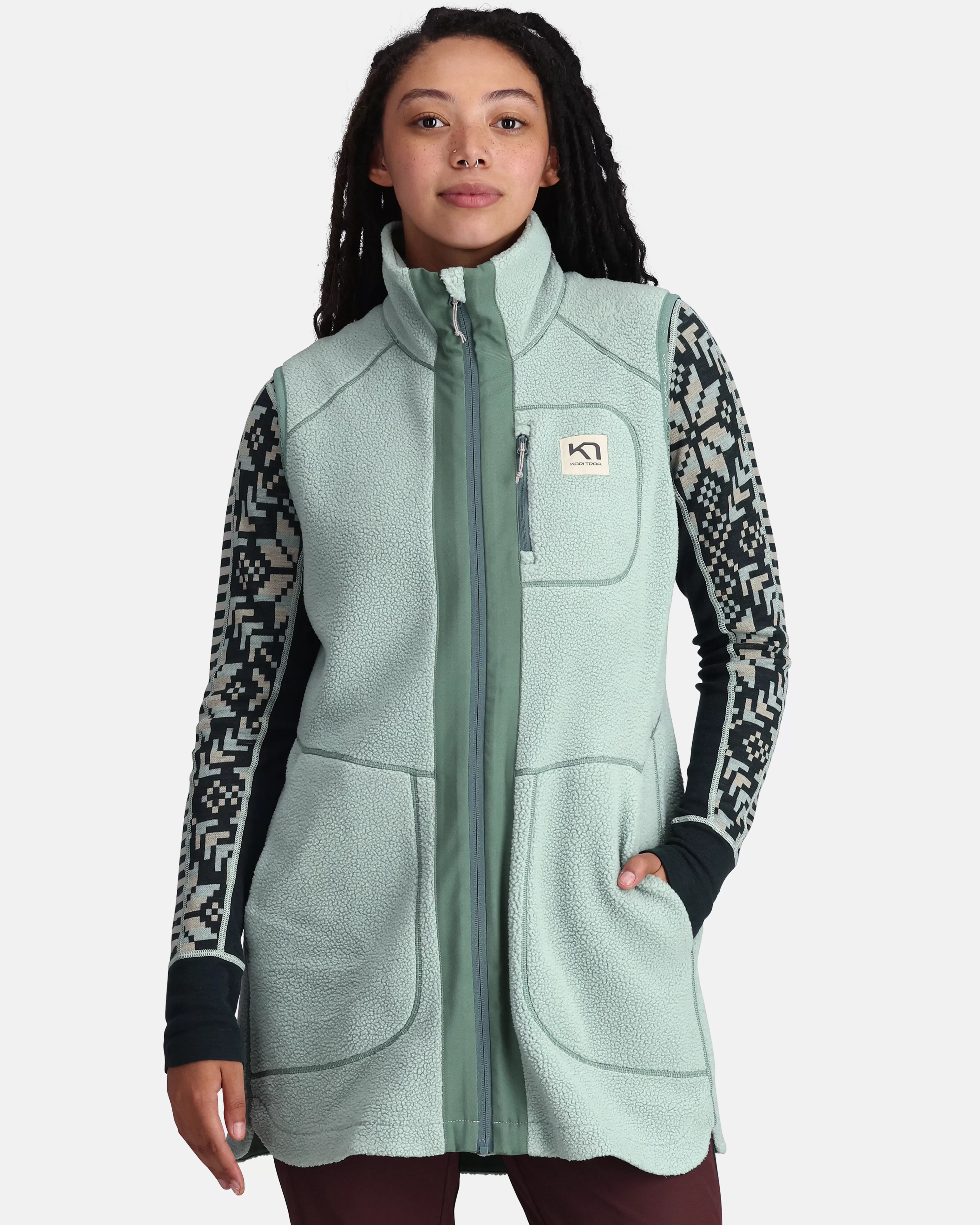 Fleece | Vester>Kari Traa Sanne Fleecevest- Lang Sage Green